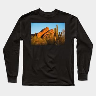 Papago Park Mountain at Sunrise Phoenix AZ Cactus Long Sleeve T-Shirt